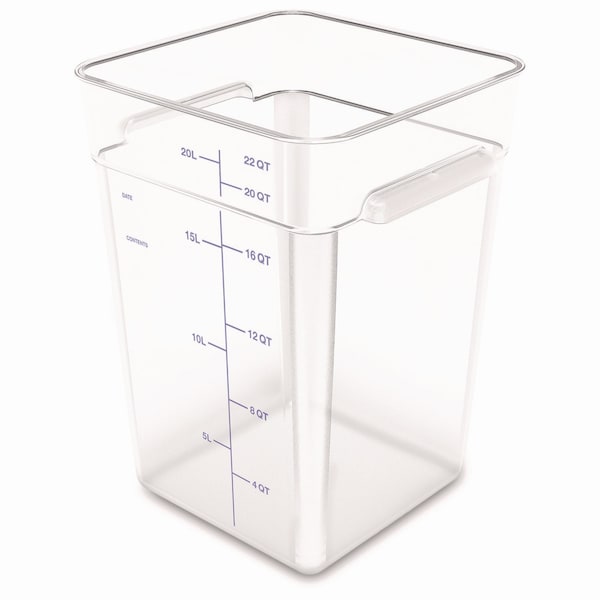 Squares Polycarbonate Food Storage Container, 22 qt, 11 13 x 11.13 x 15.72, Clear, Plastic
